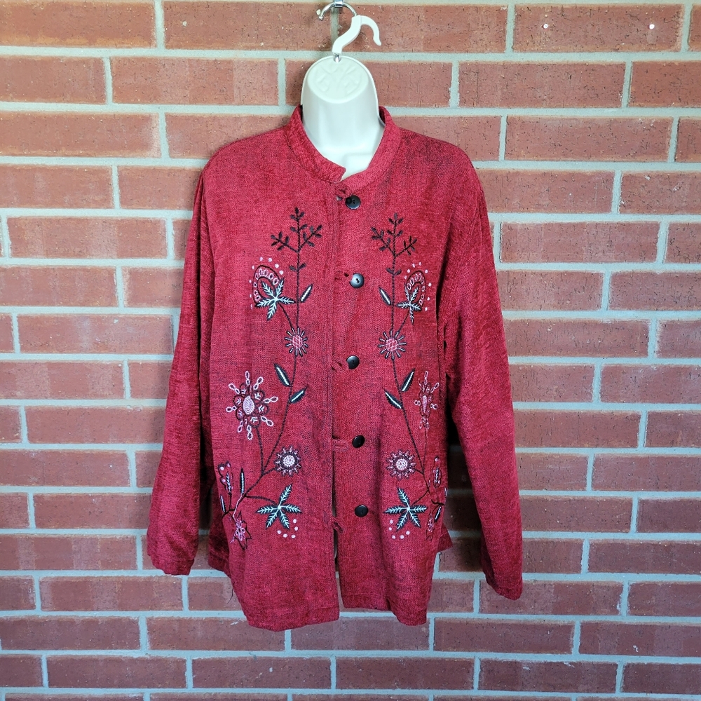 White Stag Women’s 12/14 Red Embroidered Christmas Holiday Jacket   #366